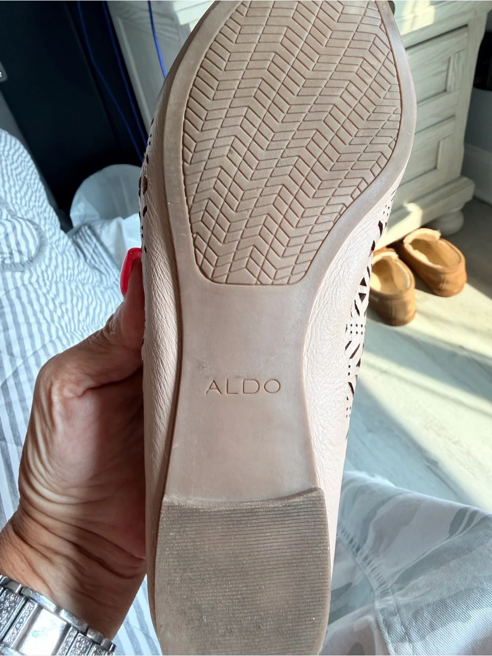 Aldo Nude Laser-Cut Slip-On Flats